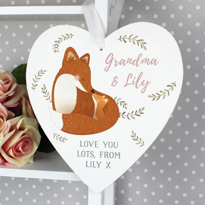 Buy Personalised Mummy and Me Fox Large Wooden Heart Decoration at www.giftsfinder.co.uk