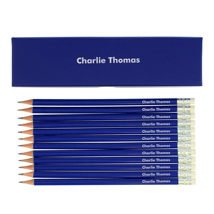 Buy Personalised Name Only Box and 12 Blue HB Pencils at www.giftsfinder.co.uk