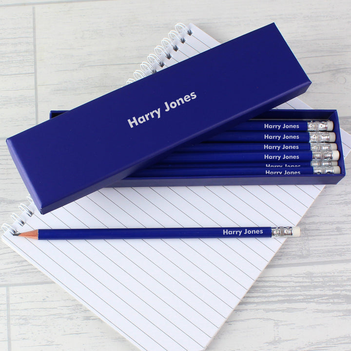 Buy Personalised Name Only Box and 12 Blue HB Pencils at www.giftsfinder.co.uk