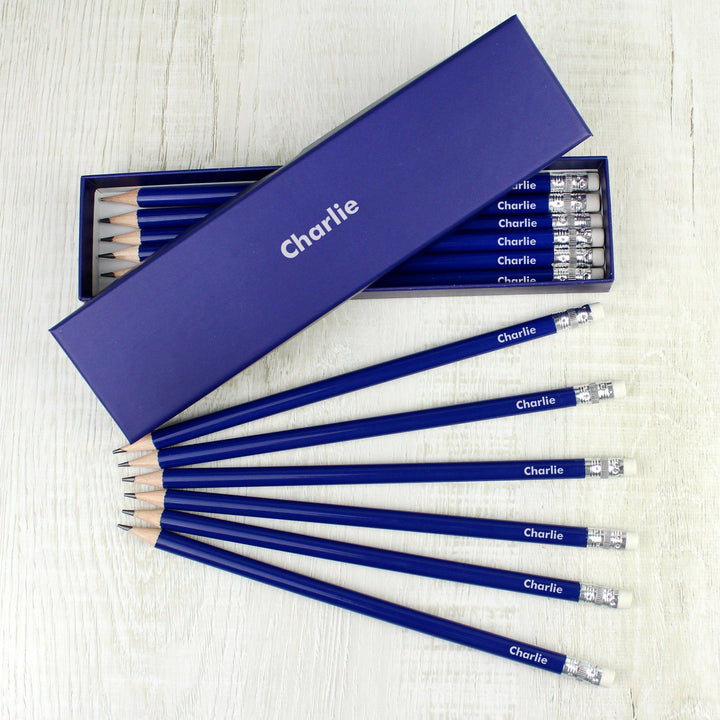 Buy Personalised Name Only Box and 12 Blue HB Pencils at www.giftsfinder.co.uk