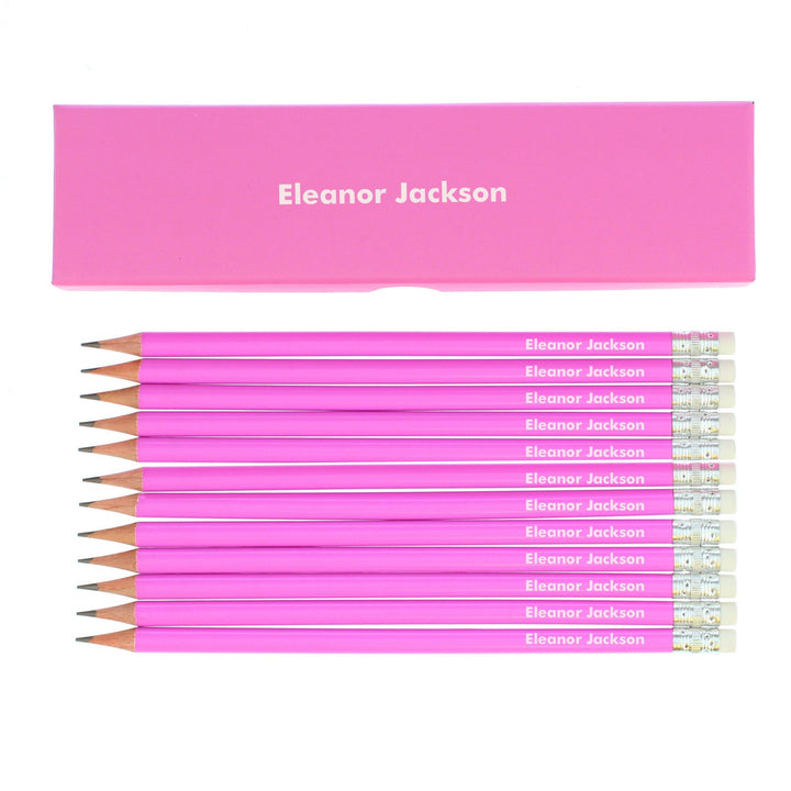 Buy Personalised Name Only Box and 12 Pink HB Pencils at www.giftsfinder.co.uk