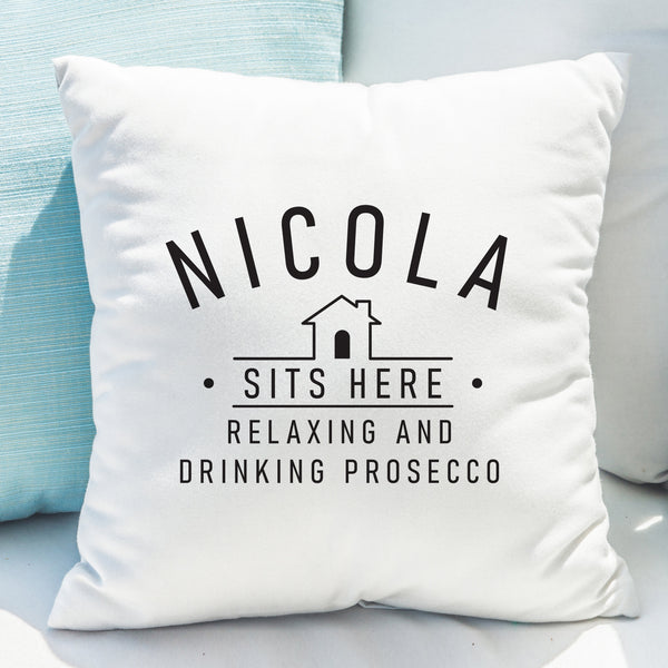 Personalised (NAME) Sits Here Cushion in gift category Personalised Cushions