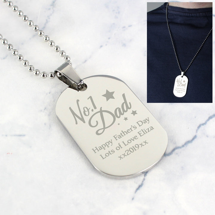 Personalised No.1 Dad Stainless Steel Dog Tag Necklace - part of the Gifts Finder Personalised Necklaces collection