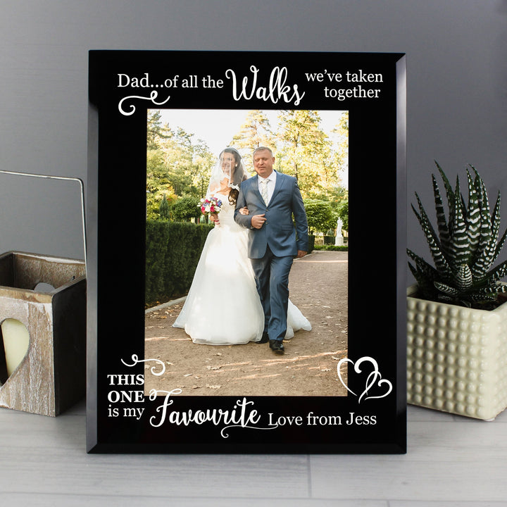 Buy Personalised Of All the Walks... Wedding 5x7 Black Glass Photo Frame at www.giftsfinder.co.uk