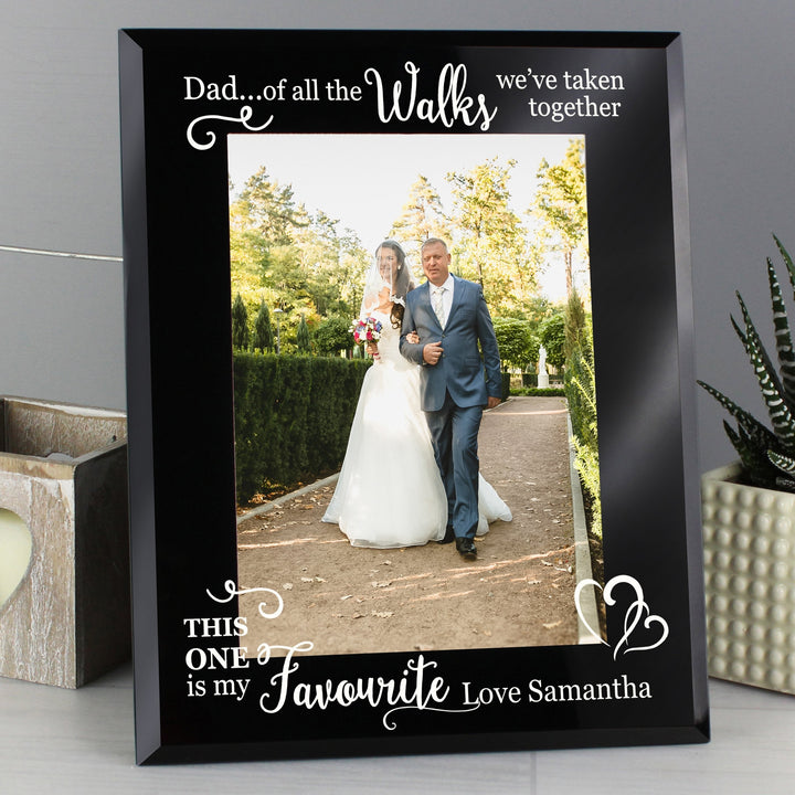 Buy Personalised Of All the Walks... Wedding 5x7 Black Glass Photo Frame at www.giftsfinder.co.uk