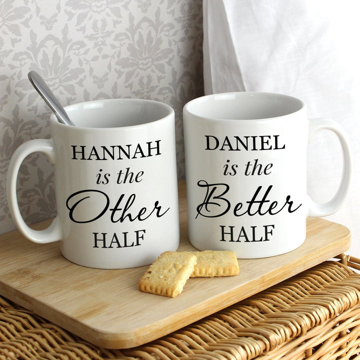 Buy Personalised Other Half and Better Half Mug Set at www.giftsfinder.co.uk