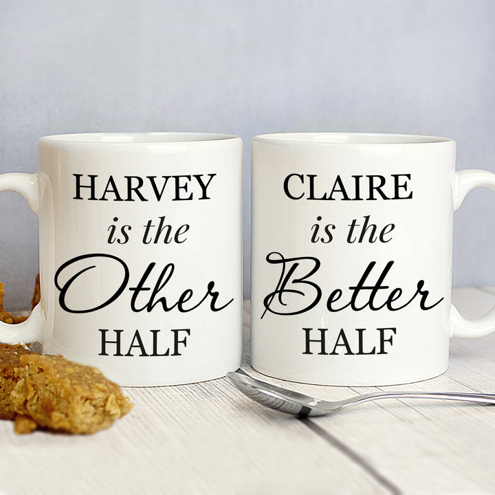 Buy Personalised Other Half and Better Half Mug Set at www.giftsfinder.co.uk