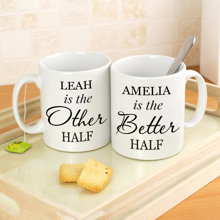 Buy Personalised Other Half and Better Half Mug Set at www.giftsfinder.co.uk