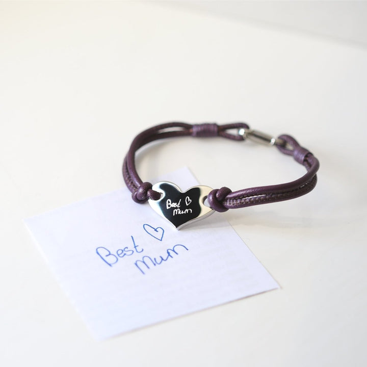 Buy Personalised Own Handwriting Hearts Forever Leather Bracelet from www.giftsfinder.co.uk