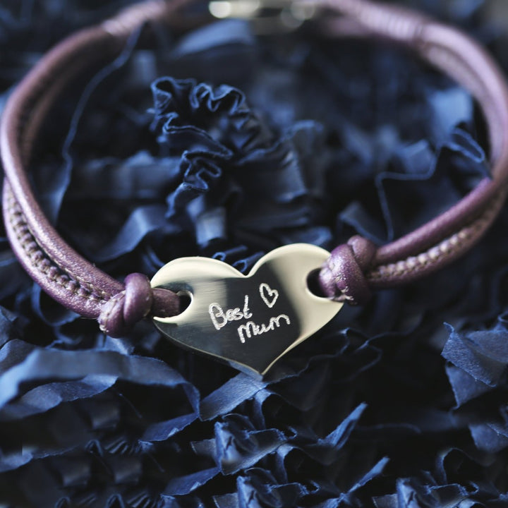 Buy Personalised Own Handwriting Hearts Forever Leather Bracelet from www.giftsfinder.co.uk