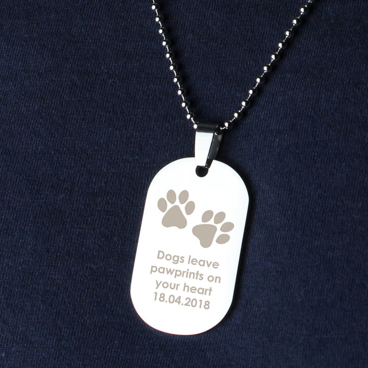 Buy Personalised Pawprints Stainless Steel Dog Tag Necklace at www.giftsfinder.co.uk