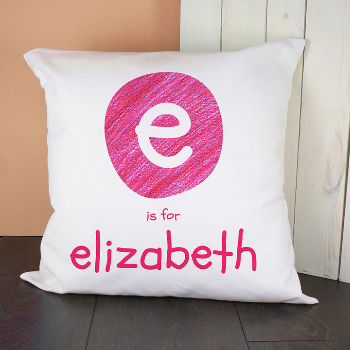 Buy Personalised Pink Initial Cushion Cover at www.giftsfinder.co.uk