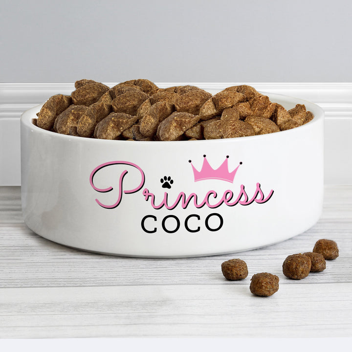 Buy Personalised Princess 14cm Medium Ceramic White Pet Bowl at www.giftsfinder.co.uk