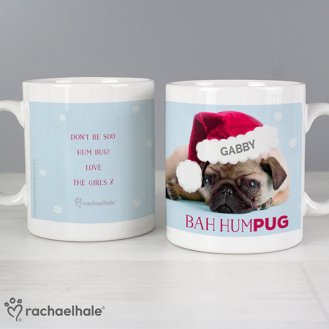 Personalised Rachael Hale Christmas Bah Hum Pug Mug - part of the Gifts Finder Personalised Mugs collection