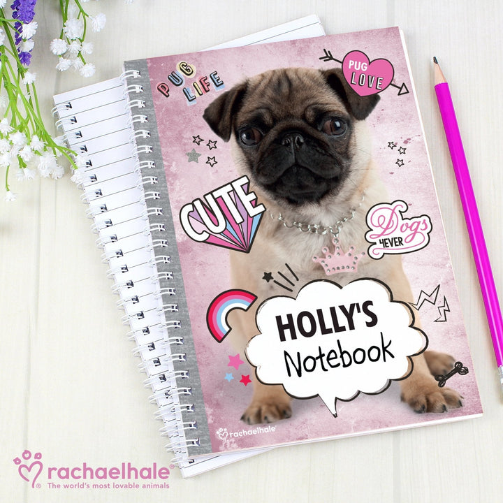 Personalised Rachael Hale Doodle Pug A5 Notebook in gift category Personalised Notebooks