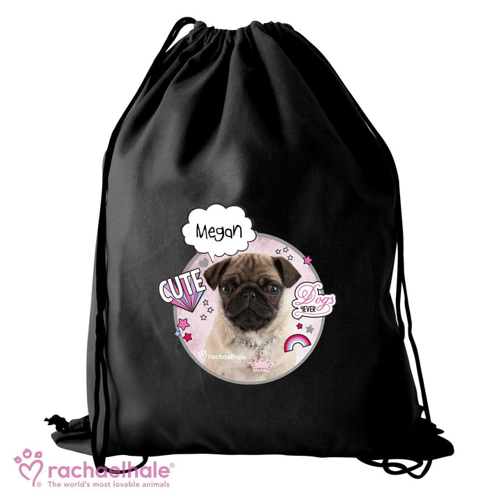 Personalised Rachael Hale Doodle Pug Black Swim & Kit Bag in gift category 