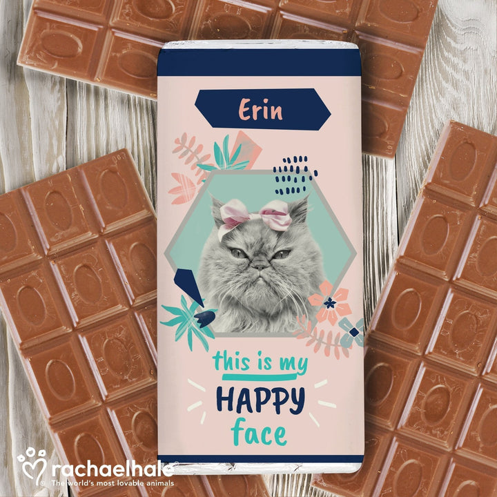 Buy Personalised Rachael Hale 'Happy Face' Cat Chocolate Bar at www.giftsfinder.co.uk