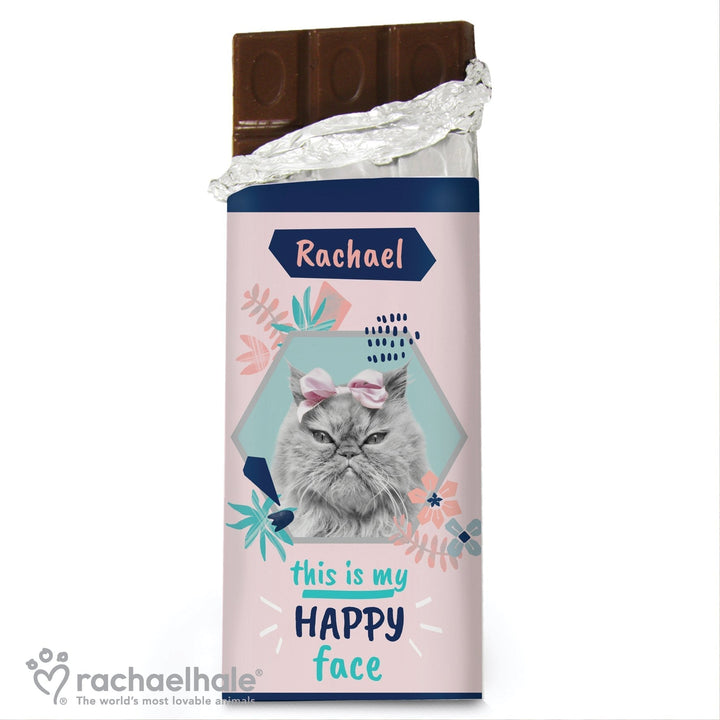 Buy Personalised Rachael Hale 'Happy Face' Cat Chocolate Bar at www.giftsfinder.co.uk