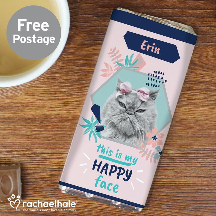 Buy Personalised Rachael Hale 'Happy Face' Cat Chocolate Bar at www.giftsfinder.co.uk