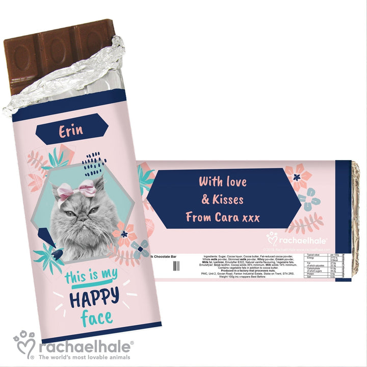 Buy Personalised Rachael Hale 'Happy Face' Cat Chocolate Bar at www.giftsfinder.co.uk