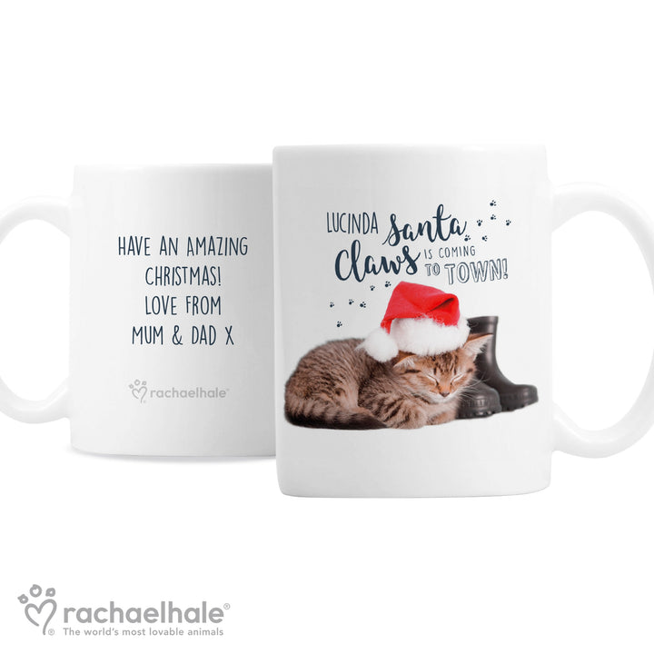 Personalised Rachael Hale Santa Claws Christmas Cat Mug in gift category 