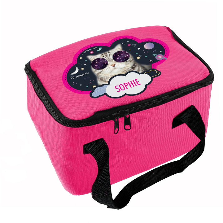 Personalised Rachael Hale Space Cat Pink Lunch Bag