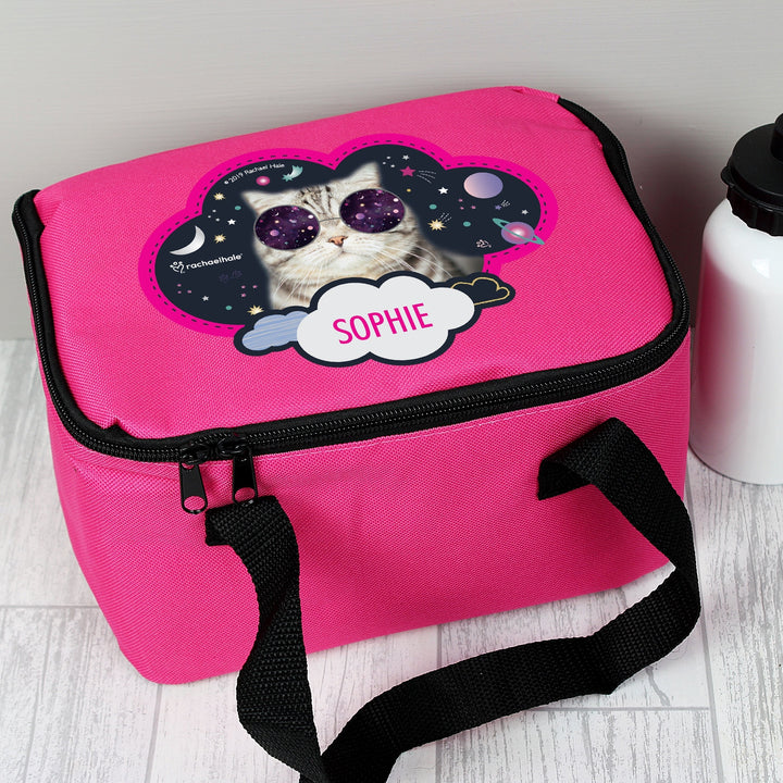 Personalised Rachael Hale Space Cat Pink Lunch Bag