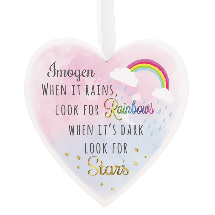 Personalised Rainbows and Stars Large Wooden Heart Decoration in gift category 