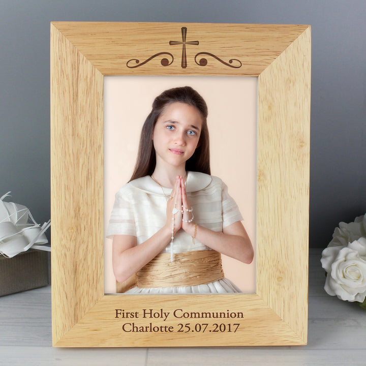 Personalised Religious Swirl 5x7 Wooden Photo Frame in gift category 