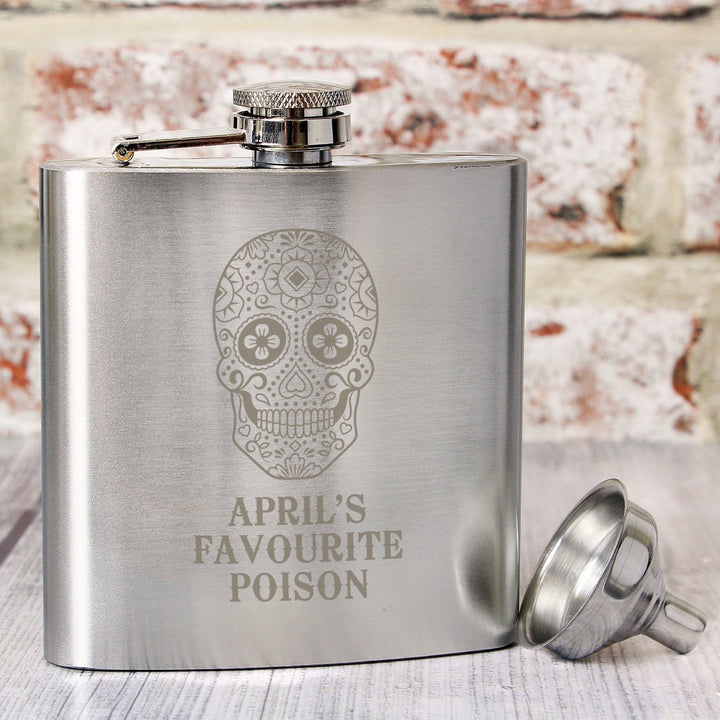 Personalised Sugar Skull Hip Flask in gift category Personalised Hip Flasks