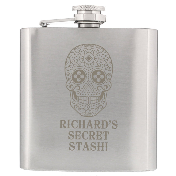 Personalised Sugar Skull Hip Flask in gift category 