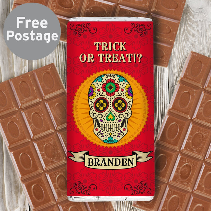 Personalised Sugar Skull Milk Chocolate Bar in gift category Personalised Chocolate Bars