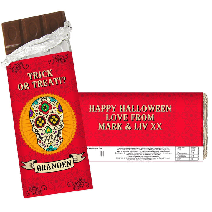 Personalised Sugar Skull Milk Chocolate Bar in gift category 