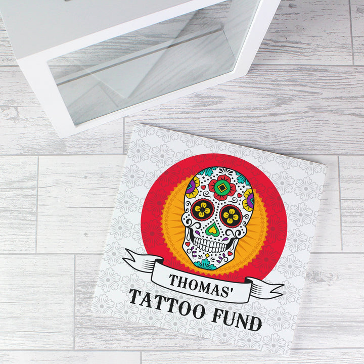 Personalised Sugar Skull Tattoo Fund and Keepsake Box in gift category 