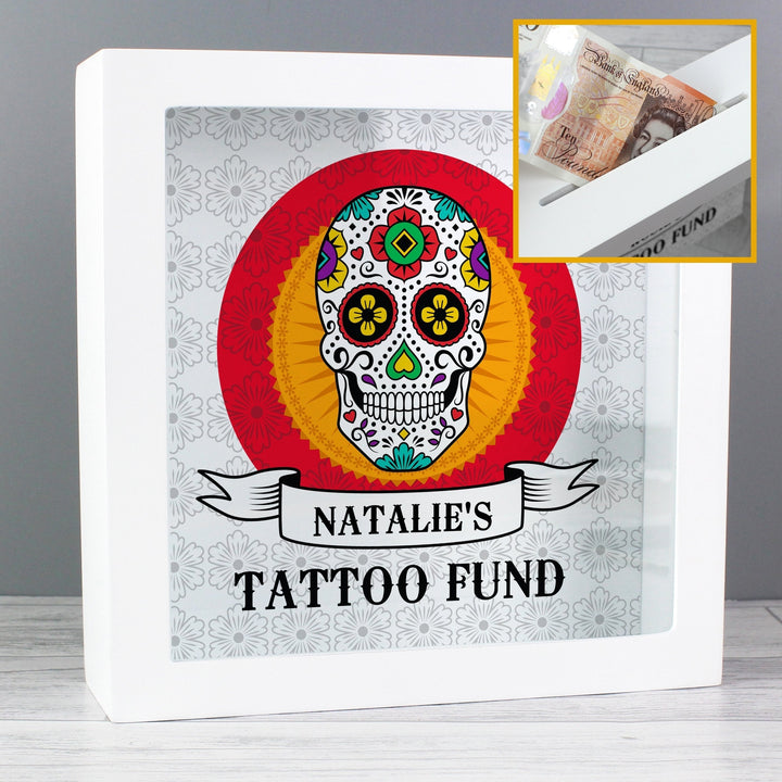 Personalised Sugar Skull Tattoo Fund and Keepsake Box in gift category 