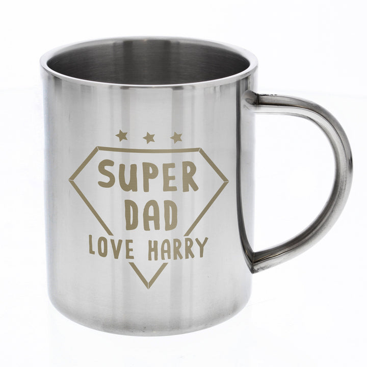 Personalised Super Dad Stainless Steel Mug in gift category 