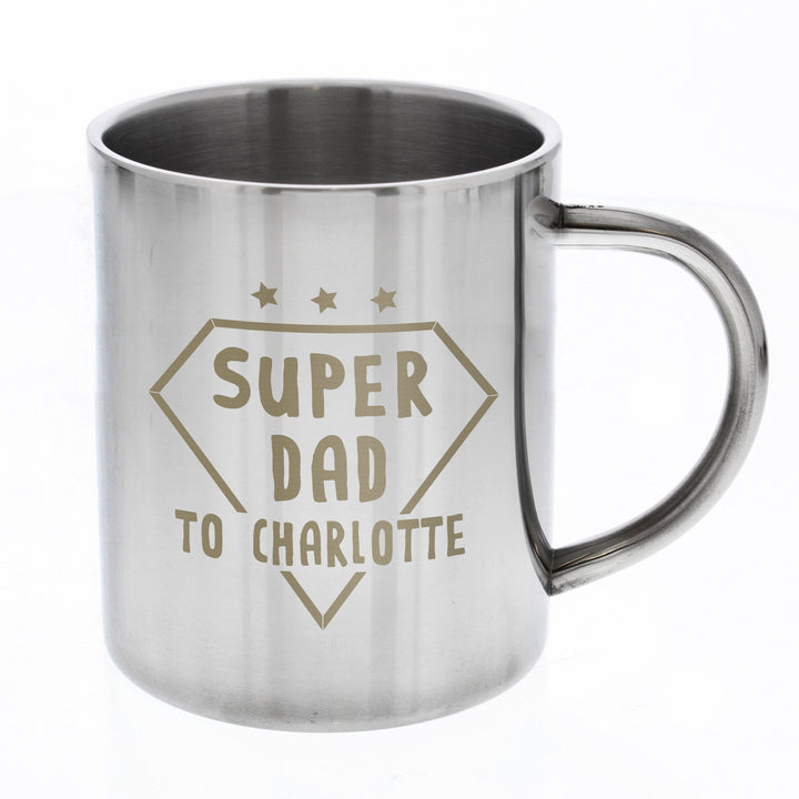 Personalised Super Dad Stainless Steel Mug in gift category 