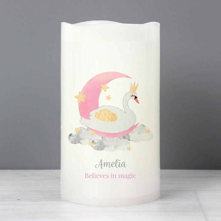 Personalised Swan Lake LED Candle in gift category Personalised LED Candles