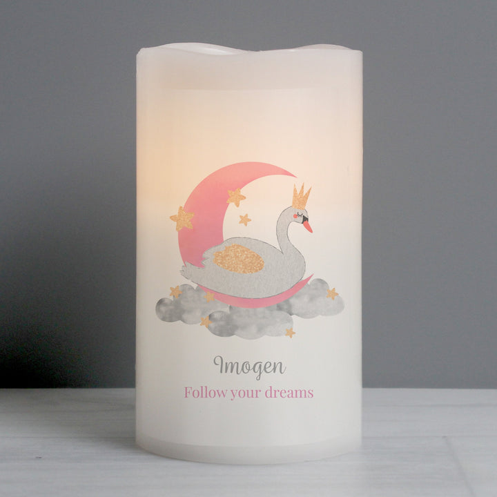 Personalised Swan Lake LED Candle in gift category 