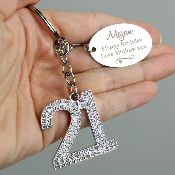 Personalised Swirls & Hearts Diamante 21 Keyring - part of the Personalised Keyrings collection