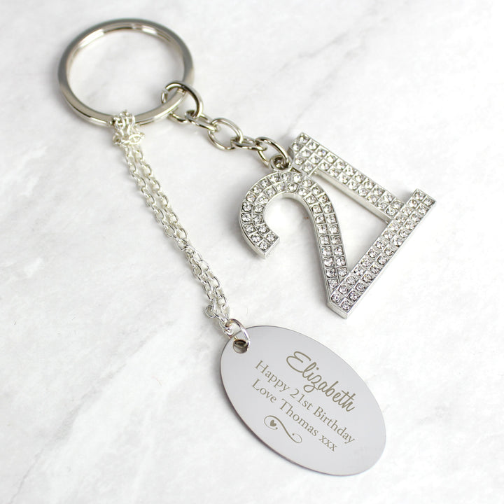 Personalised Swirls & Hearts Diamante 21 Keyring - part of the Personalised Keyrings collection