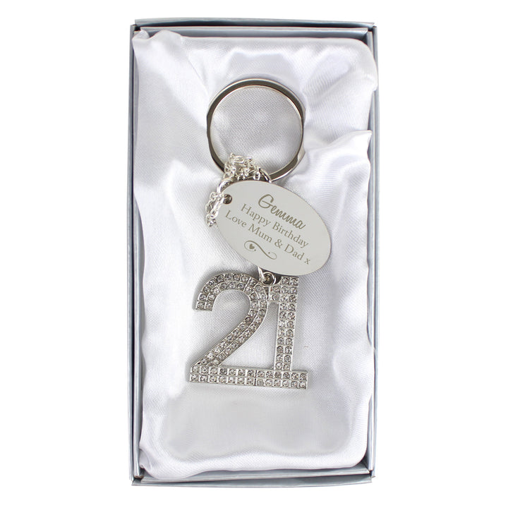 Personalised Swirls & Hearts Diamante 21 Keyring - part of the Personalised Keyrings collection