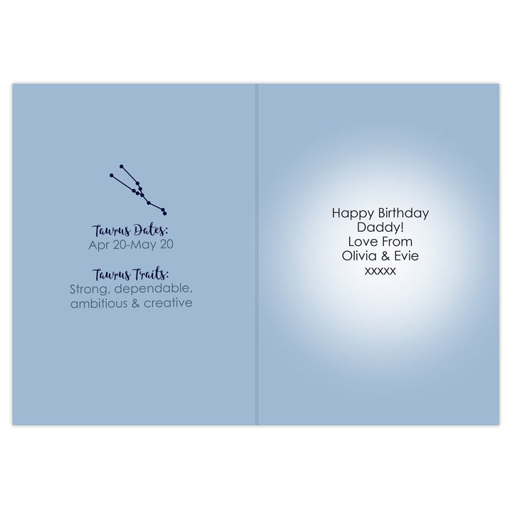 Personalised Taurus Zodiac Star Sign Card (April 20th - May 20th) - part of the Gifts Finder Personalised Cards collection