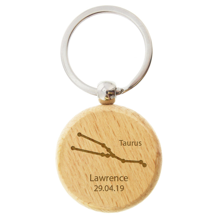 Personalised Taurus Zodiac Star Sign Wooden Keyring (April 20th - May 20th) in gift category 