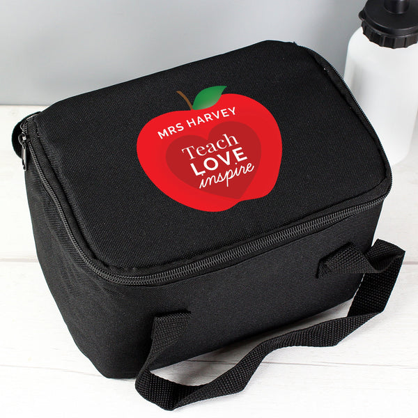 Personalised Teachers Apple Black Lunch Bag in gift category Personalised Lunch Bags