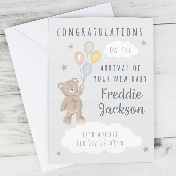 Personalised Teddy & Balloons Card in gift category 