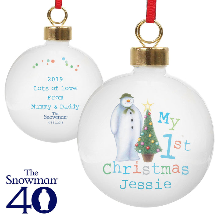 Personalised The Snowman My 1st Christmas Bauble in gift category 