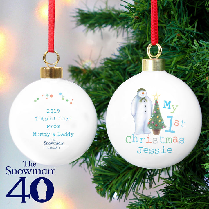 Personalised The Snowman My 1st Christmas Bauble in gift category 