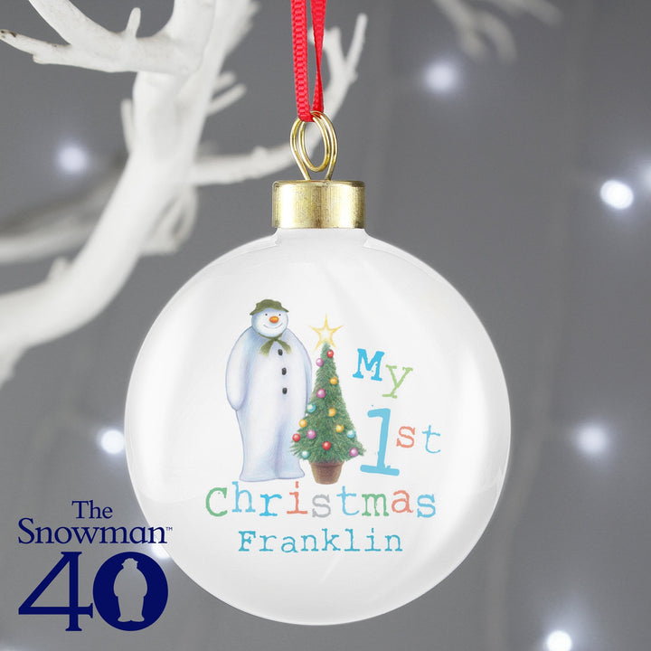 Personalised The Snowman My 1st Christmas Bauble in gift category 