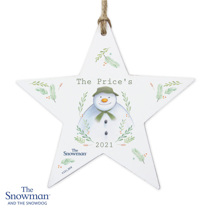 Personalised The Snowman Winter Garden Wooden Star Decoration in gift category 